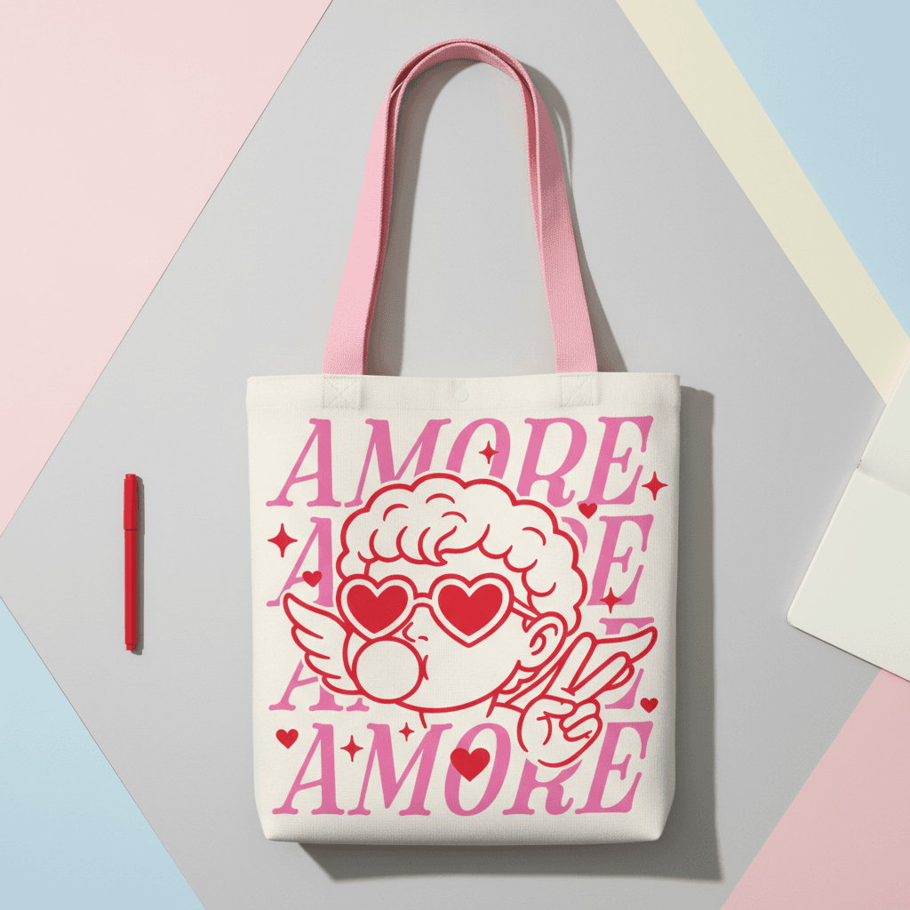 Amore Cupid Canvas Tote Bag - Valentine's Gift & Everyday Tote